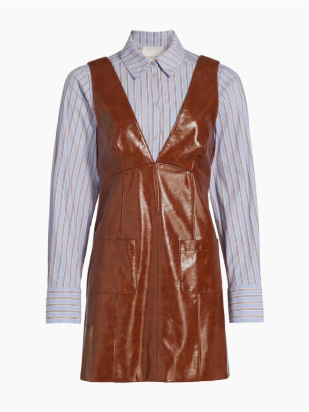 Cinq a Sept Tade Layered Faux Leather Pinafore Minidress Smoked Paprika Iris Sto